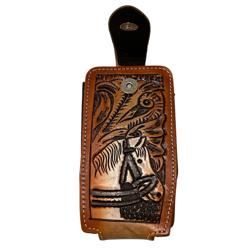 Western Leather Phone Holster- Funda vaquera de piel Brown and Black